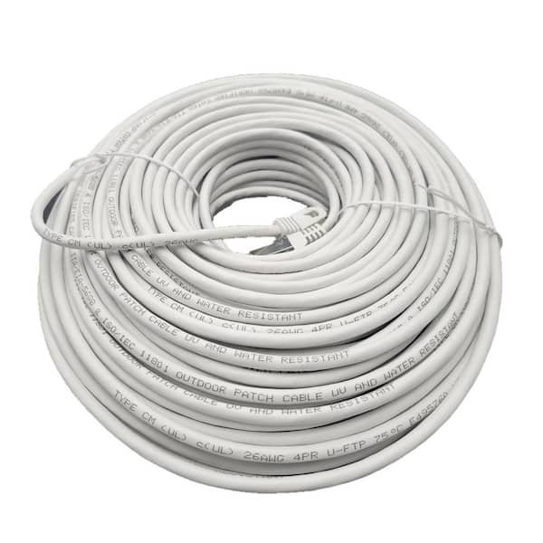 Micro Connectors, Inc 50 ft. Cat 7 Shielded RJ45 Flat Patch 32 AWG Cable  with Cable Clips, White E11-050FL-W - The Home Depot