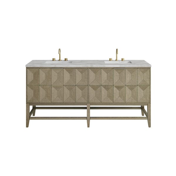 James Martin Vanities Emmeline 72.0 in. W x 23.5 in. D x 37.2 in. H Double Bathroom Vanity in Pebble Oak with Victorian Silver Quartz Top