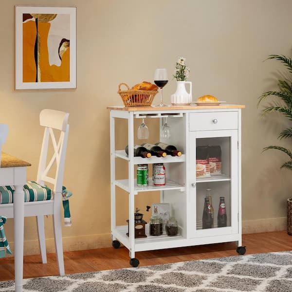 Costway Rolling Kitchen White Slim Storage Cart Mobile Shelving