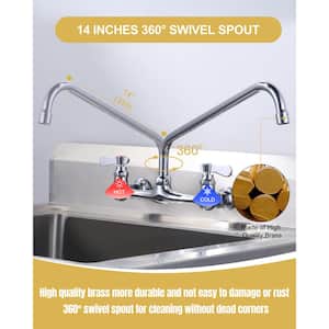 Commercial Faucet with 14 in. Swivel Spout, Double Handle Wall Mounted Standard Kitchen Faucet in Polished Chrome