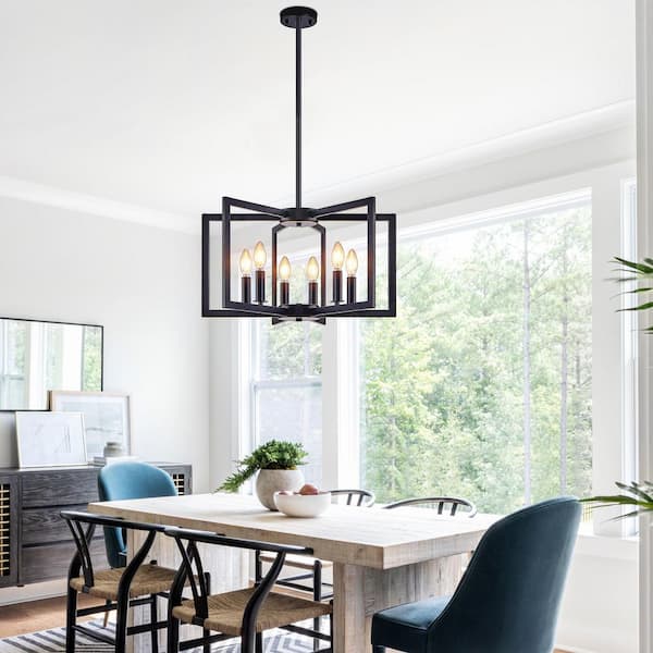 22" Width 6-Light Black Hexagon Chandelier for Kitchen Island with no bulbs included