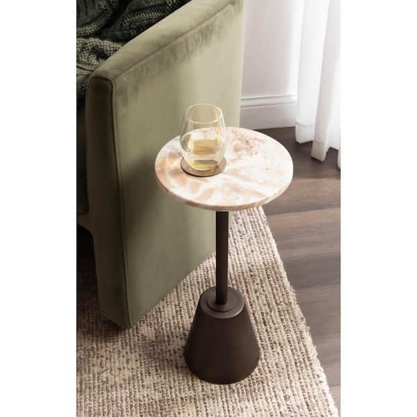 Tira 10 in. Brown/Bronze Round Marble End Table