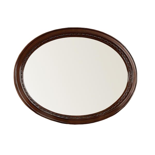 Furniture of America Medium Oval Brown Cherry Beveled Glass Classic Mirror (37 in. H x 49 in. W)
