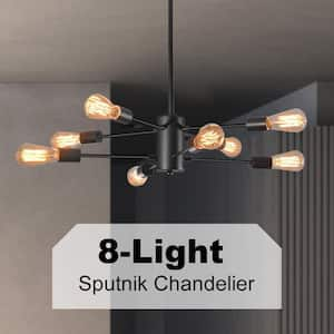 8-Light Black Modern Sputnik Chandelier Hanging Pendant Light Fixture for Dining Room Bedroom Living Room Kitchen Foyer