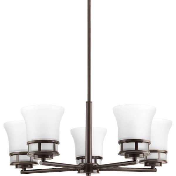 Cascadia Collection 5-Light Antique Bronze Etched Glass Coastal Chandelier Light
