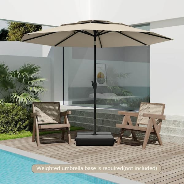 10 ft. Metal Market Tilt 3-tier Vented Patio Umbrella Large Table Umbrella Outdoor Sun Shade in Beige