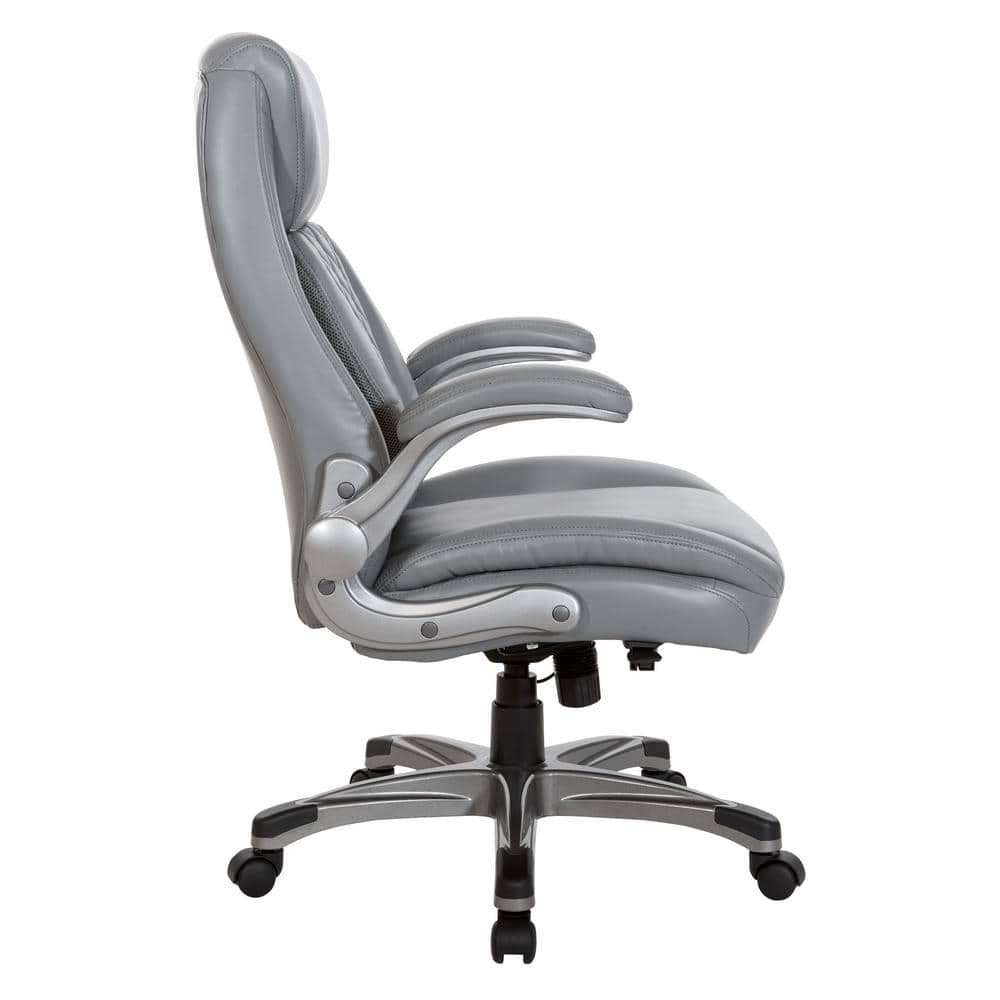 Gray Bonded Leather Executive Chair with Adjustable Arms