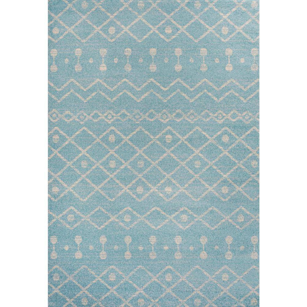 Turquoise and Cream Moroccan Synthetic Area Rug, 5'3" x 7'7"