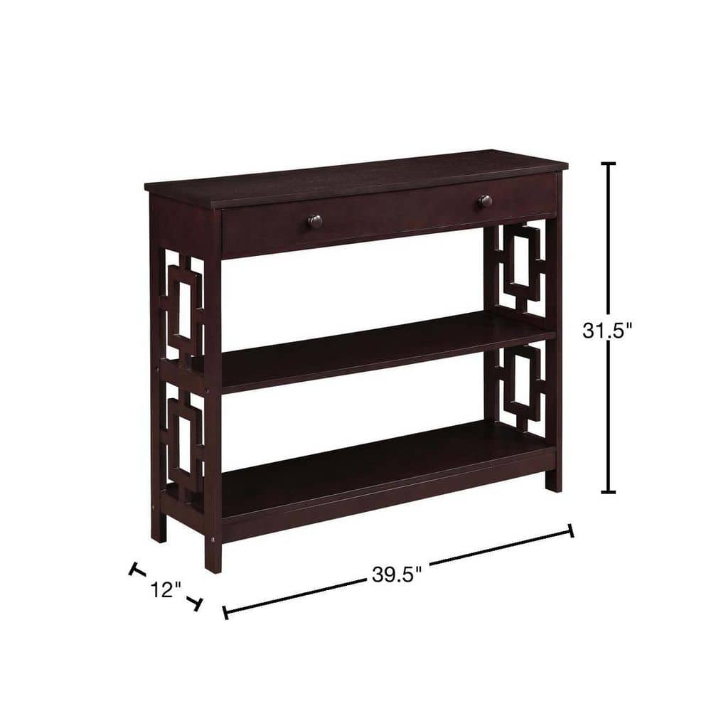 Espresso Wood Console Table with Drawer and Shelves