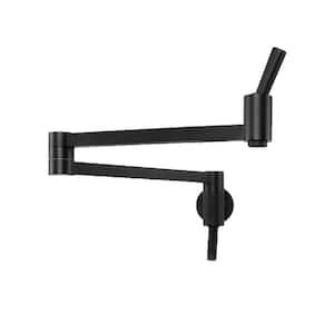Wall Mounted Pot Filler Faucet with Stretchable Double Joint Swing Arm in Matte Black