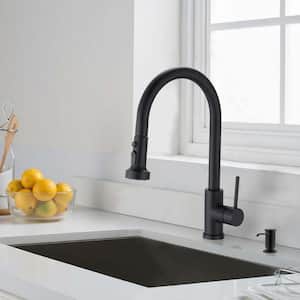 Pome Single-Handle Kitchen Sink Faucet with Soap Dispenser in Matte Black