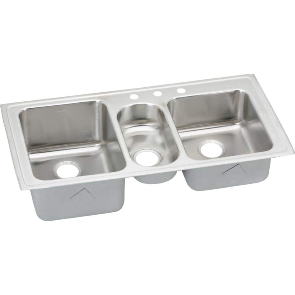Stainless Steel Triple Basin Drop-In Kitchen Sink with Three Holes