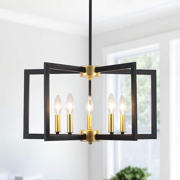 ZJVAIVE 5-Light Farmhouse Rectangular Black and Gold Hanging Linear Island Chandelier Lighting for Kitchen Island
