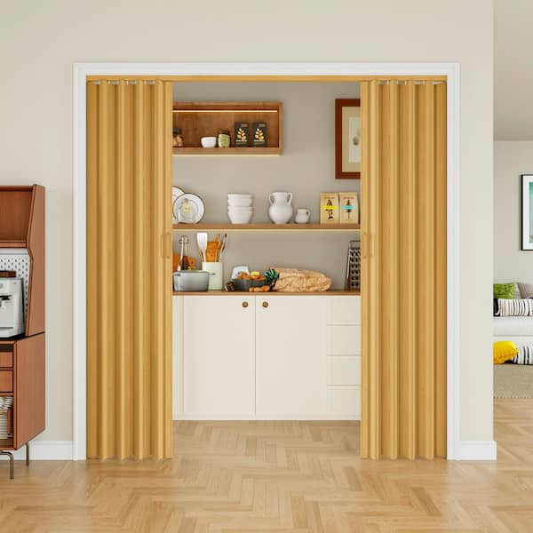 Blackout Door 72 in. x 80 in. Oak Vinyl PVC Accordion Door, Interior Folding Doors for Closet With Hardware Kit