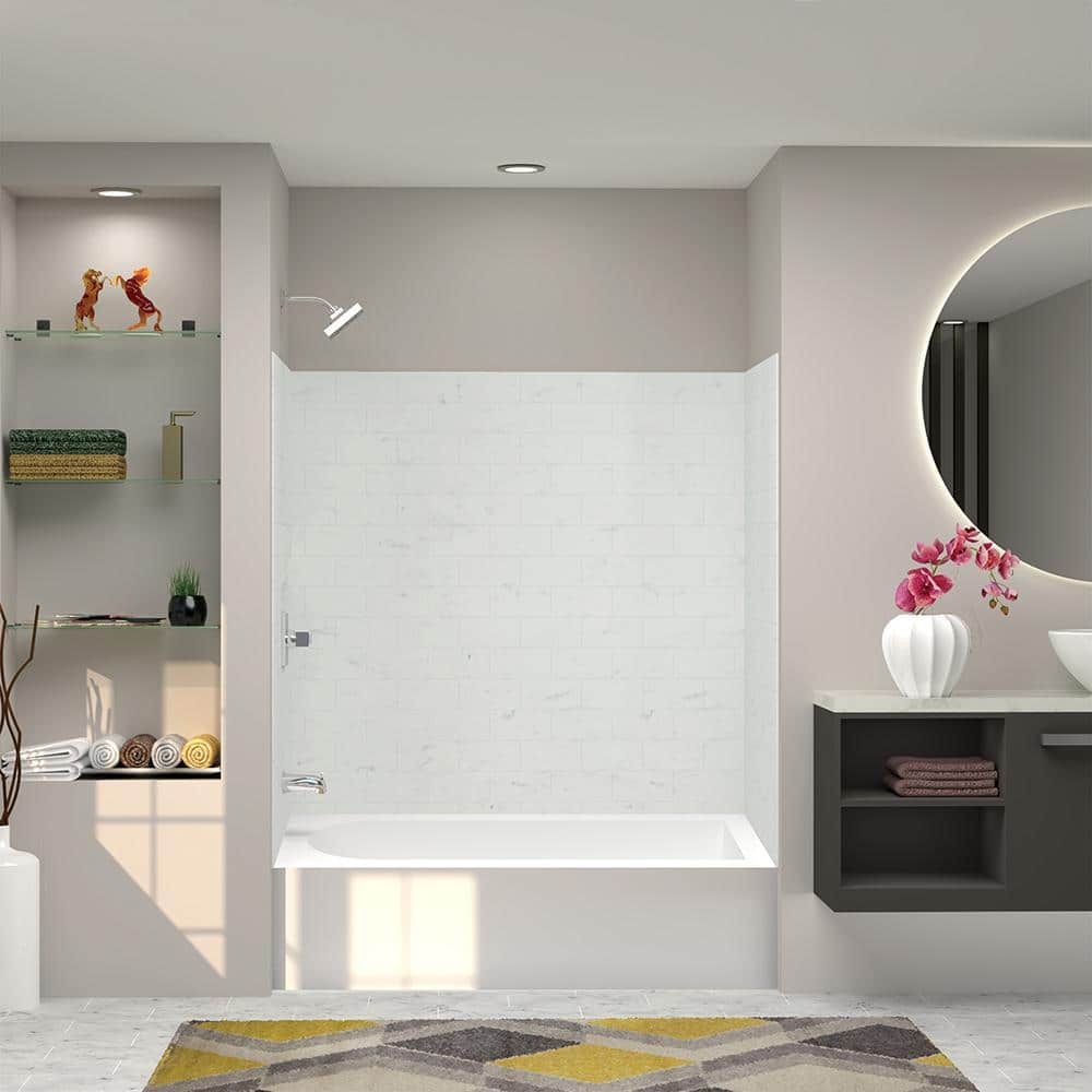 White Venito 36" x 60" Glue Up Solid Surface Shower Wall Kit