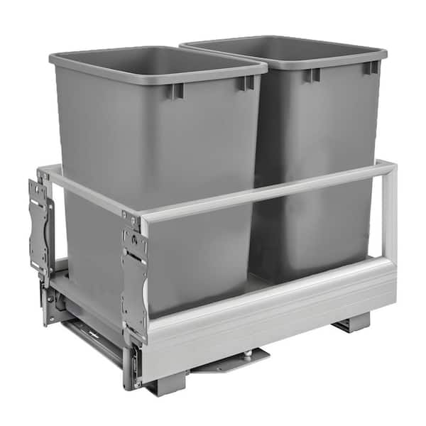 Silver Double Pullout Kitchen Trash Can 8.75 Gal., Rev-A-Motion Soft Close and Soft Open