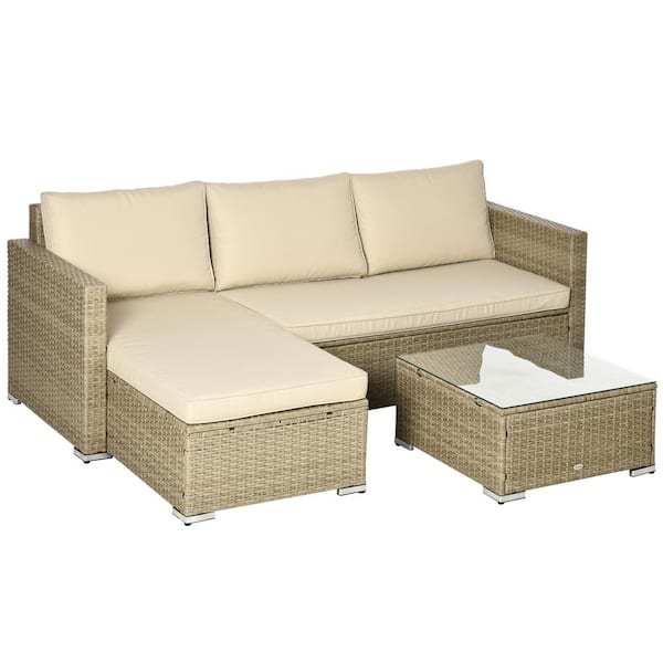 Outsunny 3Piece Outdoor Wicker Patio Conversation Set with Beige