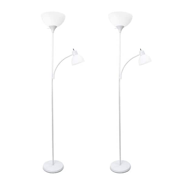 Simple Designs Mother Daughter 71.5 in. White Floor Lamp Set with Reading Light and White Shades (2-Pack) Set of 2 (Floor Lamps)