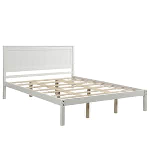 Queen Size White Bed Frame with Headboard, Wood Queen Size Platform Frame, No Box Spring Needed