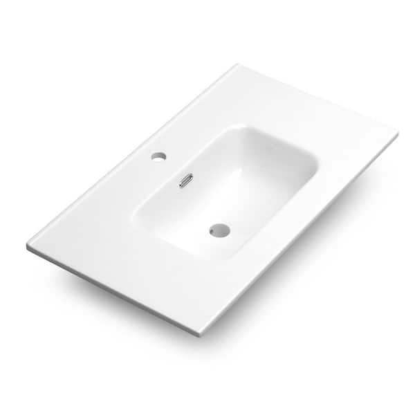 WS Bath Collections Onyx 32.0 in. Drop-In Bathroom Sink in Glossy White Ceramic