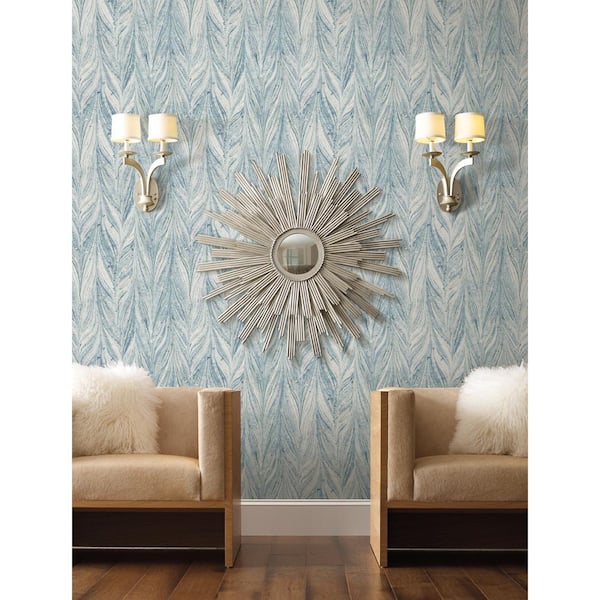 Blue Metallic Ebru Marble Vinyl Paper Unpasted Wallpaper (21 in. x 33 ft.)