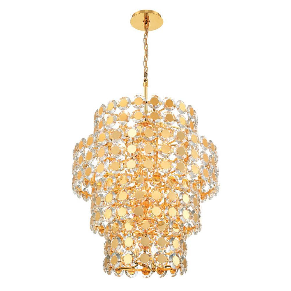 Eurofase Perrene 24-Light Gold Tiered Chandelier with Clear Crystal ...