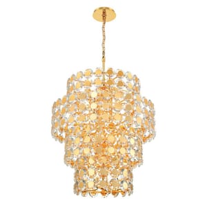 Perrene 24-Light Gold Tiered Chandelier with Clear Crystal Shade
