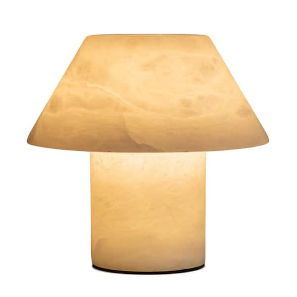 Alora 7.87 in LED Marbled Natural White Alabaster Stone Modern Industrial Empire Bedside Nightstand Desk Lamp