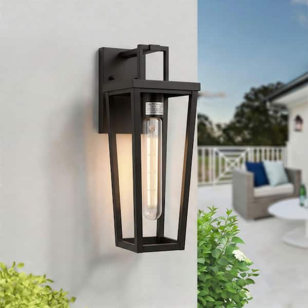 16 in. 1-Light Black Dusk to Dawn Outdoor Metal Exterior Garage Front Porch Wall Lights Sconces Lighting Fixtures