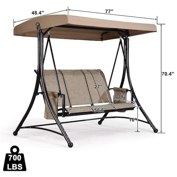 PURPLE LEAF 3-Person Deluxe Outdoor Patio Porch Swing with Weather