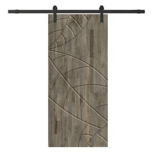 38 in. x 80 in. Weather Gray Stained Pine Wood Modern Interior Sliding Barn Door with Hardware Kit