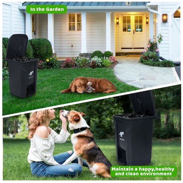 Augbeer 5 Gal. Black Outdoor Trash Can, Dog Poop Trash Can with