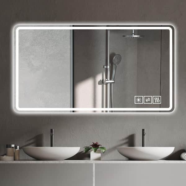 48 in. W x 32 in. H Frameless LED Bathroom Mirror with Anti-Fog Front Lights Wall Mounted Horizontal or Vertical
