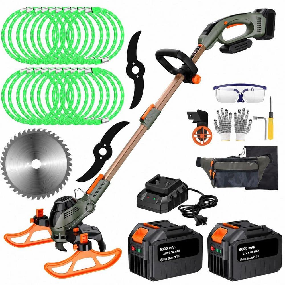 13 in. Cordless 4-in-1 Weed Trimmer Edger Mower Brush Cutter with 2 Batteries and Charger