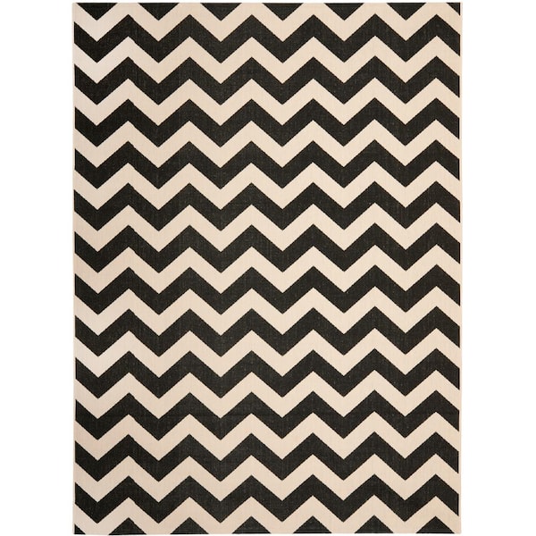 SAFAVIEH Courtyard Black/Beige 9 ft. x 12 ft. Geometric Indoor/Outdoor Patio  Area Rug