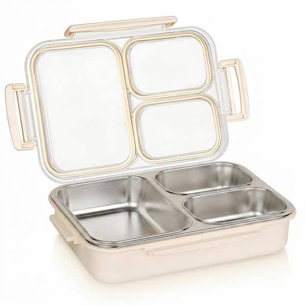 Leakproof 3-Compartment Stainless Steel Bento Box with Clear Lid, BPA-Free, Dishwasher Safe Lunch Container, 1 Piece