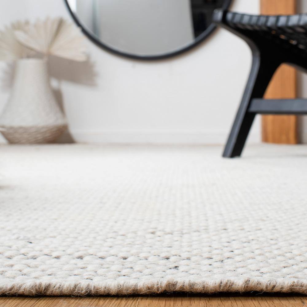 Ivory Flat Woven Handmade Wool Rectangular Rug, 5' x 8'