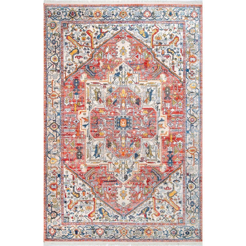 Harriet 2' x 3' Orange Synthetic Medallion Fringe Rug