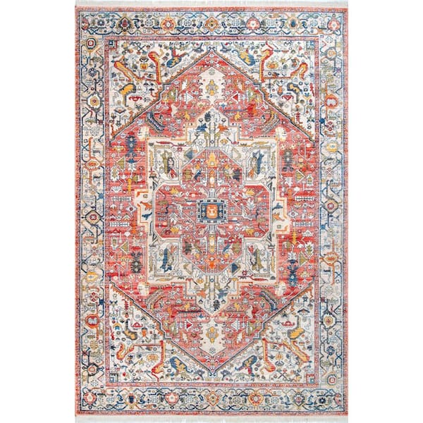 nuLOOM Ethel Medallion Fringe Orange 7 ft. x 9 ft. Area Rug