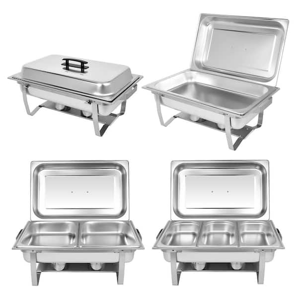 Chafing Dish Buffet Set 8 qt. Silver Stainless Steel Buffet Chafer Food Warmer Catering with 7 Trays 4 Pack
