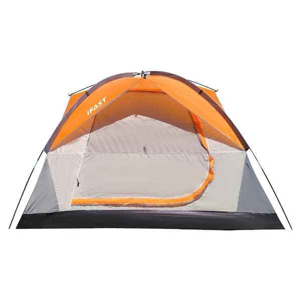 3-Person Orange Polyester Waterproof Lightweight Foldable Person Family Camping Tent