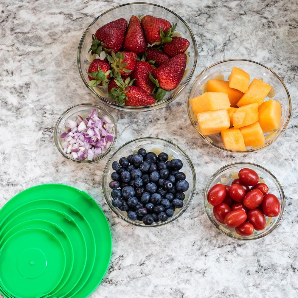 20-Piece Lemon Design Glass Bowls with Green Lids Set
