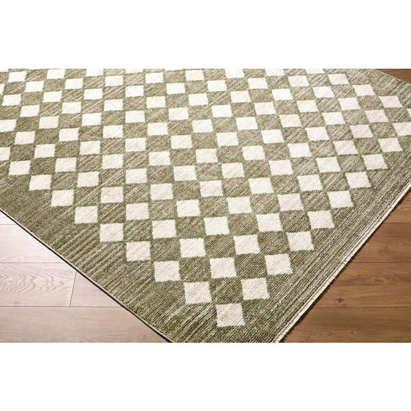 Galey Alix Myrtle Avenue V-Vintage Checkerboard 3 ft.  x 9 ft.,  Green Checkered, Area Rug