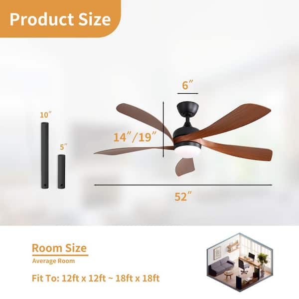 52 in. Integrated LED Indoor Downrod Mount Walnut Standard Ceiling Fan with Dimmable Light and Remote DC Motor