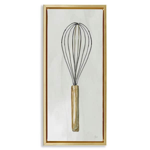 Stupell Industries Rustic Kitchen Whisk by Nan Gold Floater Frame Food Graphic Art Print 25 in. x 11 in.