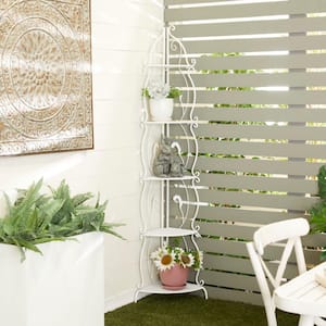 White Indoor Outdoor Tall Folding 5 Shelves Scroll Bakers Rack