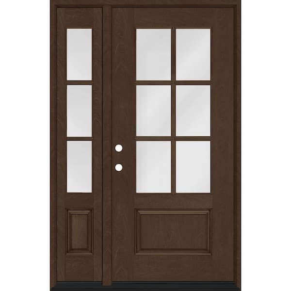 Regency 53 in. x 80 in. 3/4-6 Lite Clear Glass RHIS Hickory Fiberglass Prehung Front Door w/14in. SL & 8012BLK Lockset