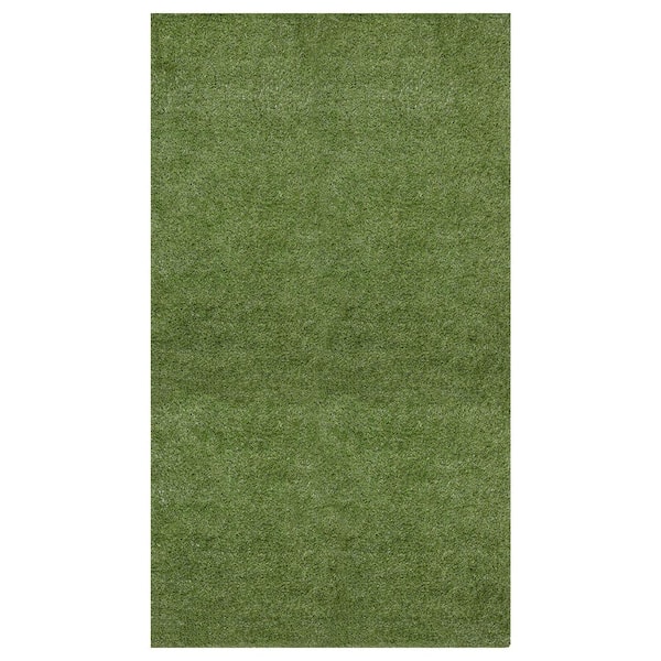 Ottomanson Evergreen Collection Waterproof Solid Indoor/Outdoor (6'6" x 30') 7 ft. x 30 ft. Green Artificial Grass Runner Rug