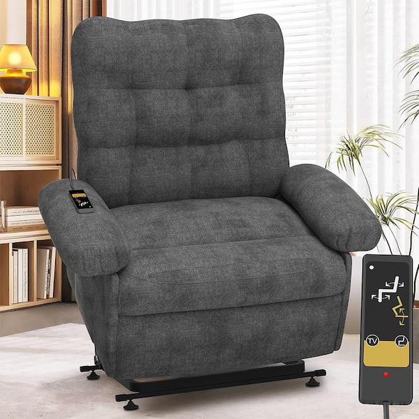Modern Ergonomic 3 Motor Gray Fabric 23 in. W Seat Power Lift Recliner Chair with Independent Backrest and Footrest