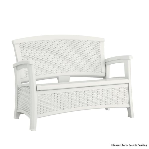 Suncast Elements Plastic Outdoor Loveseat with Storage - White
